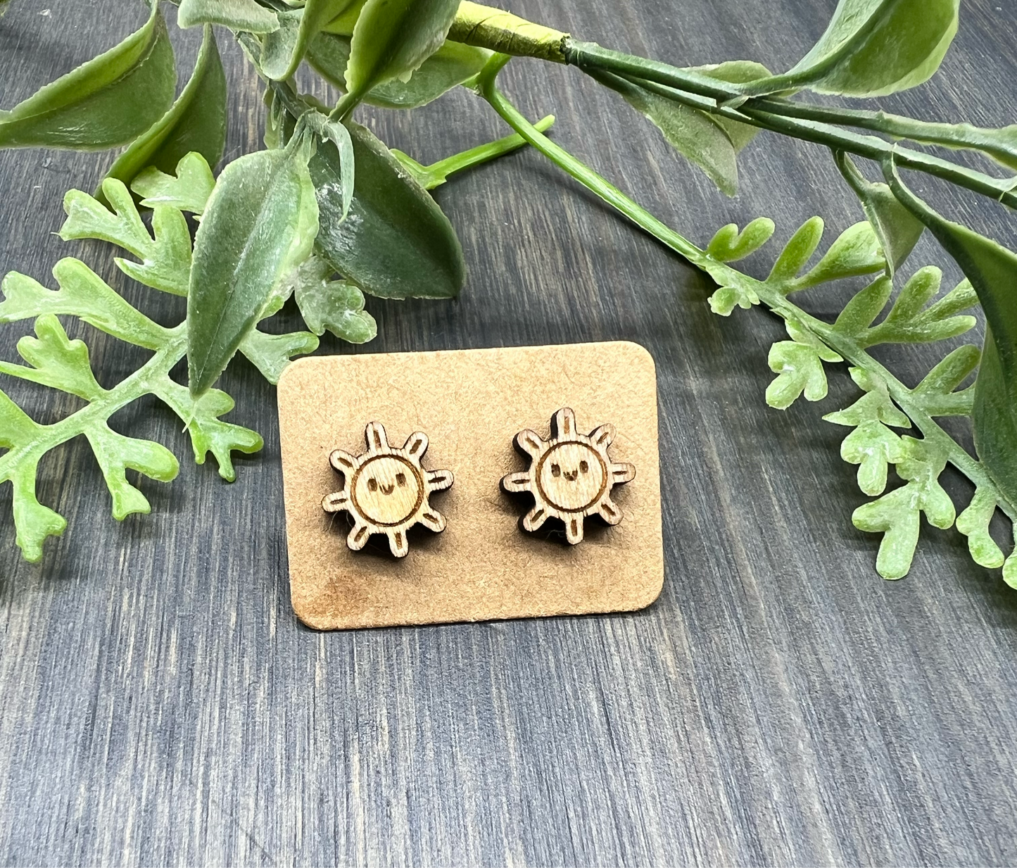 Sunshine Stud Earrings - Natural Wood