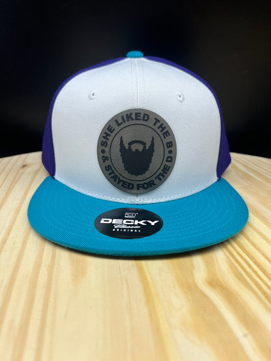 She Liked the B - Flat Brim Structured Hat - Teal/White/Purple
