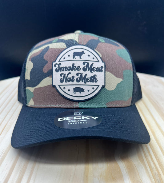 Smoke Meat - Structured Bill Trucker Hat - Black/Camo/Black