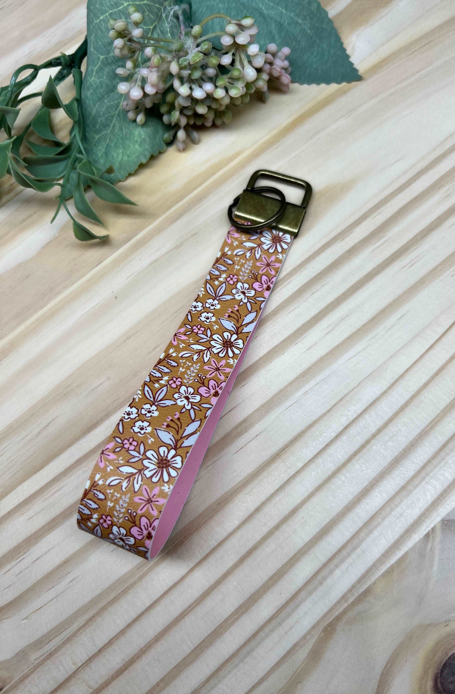 Mustard & Pink Floral Key fob