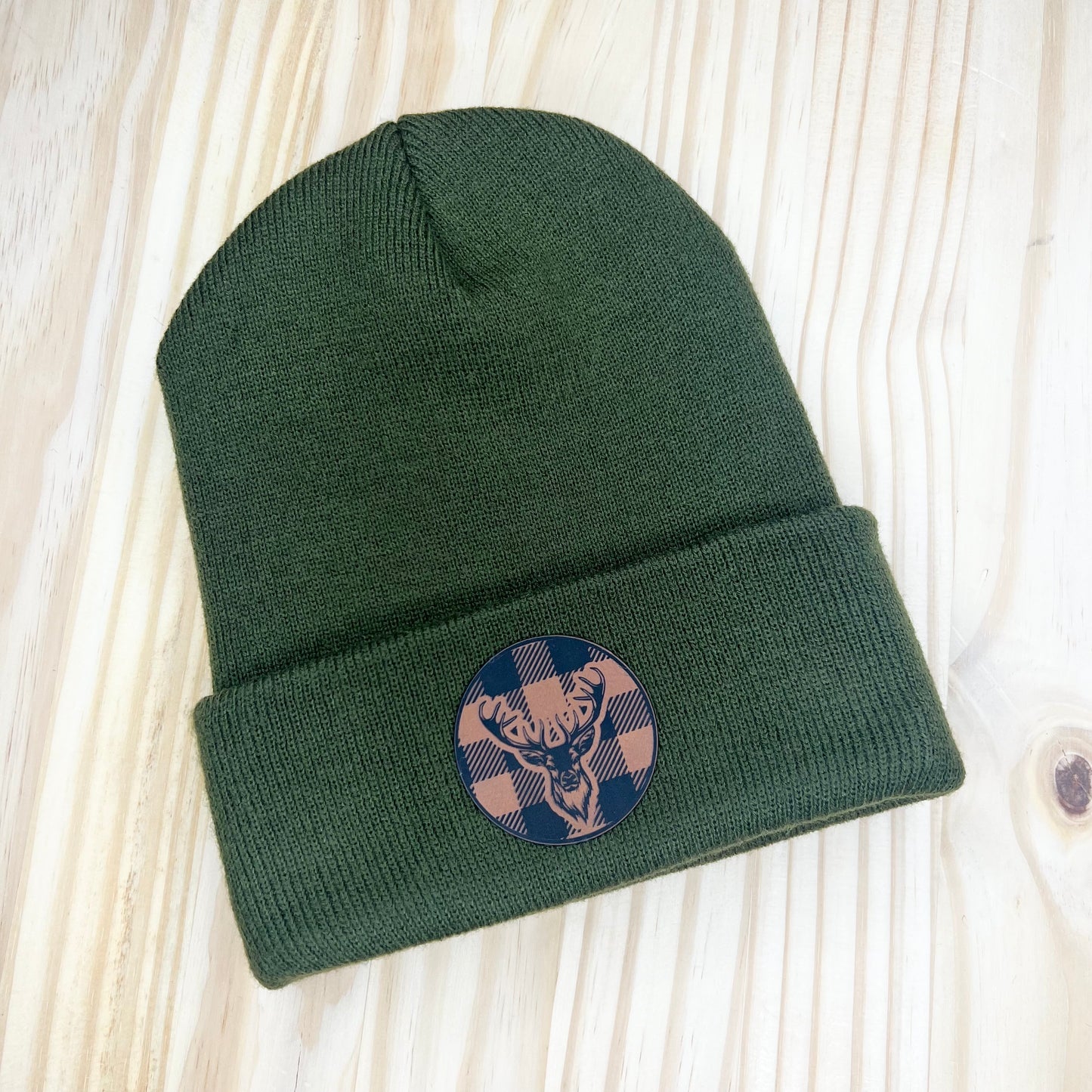 Beanie - Plaid Deer - Olive