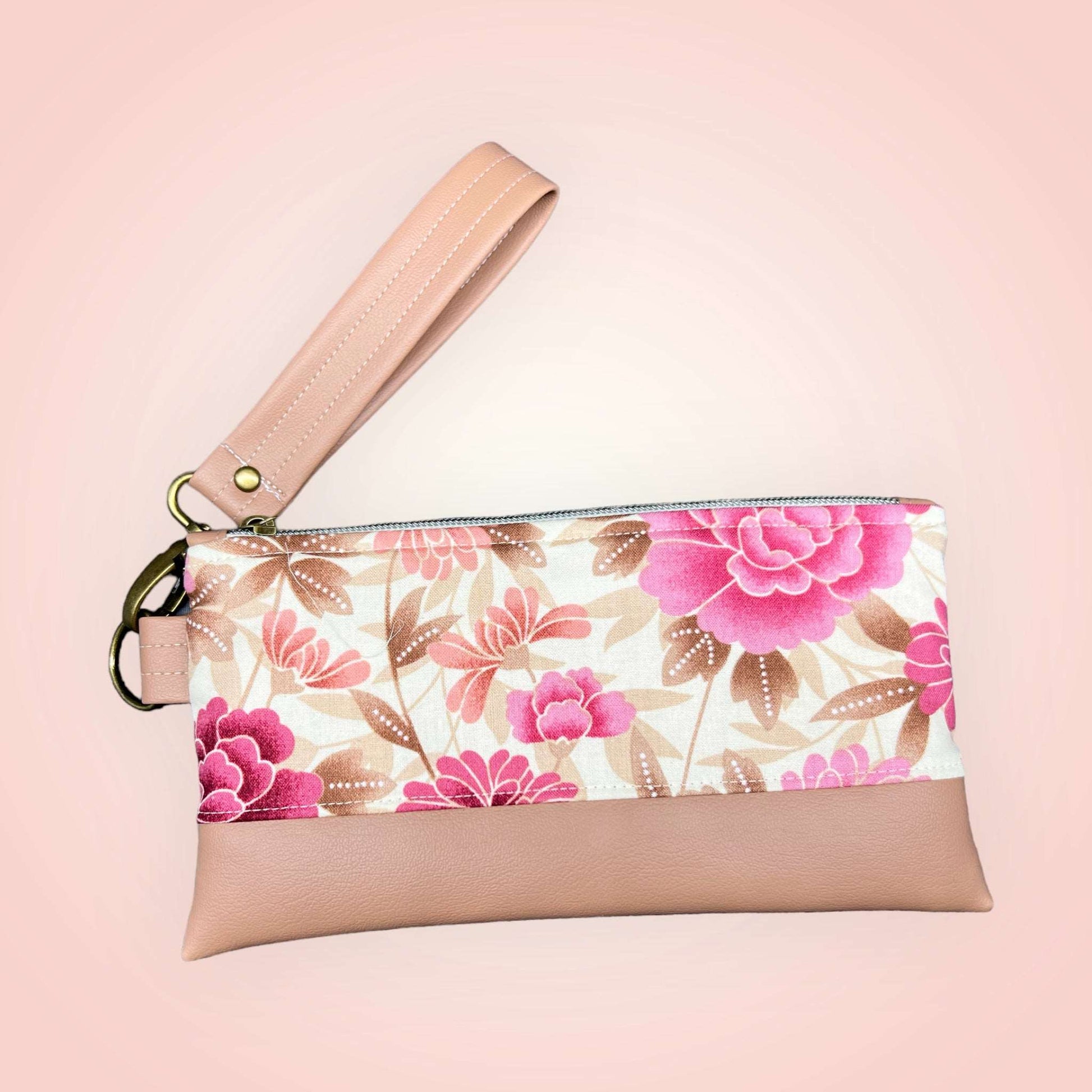 Vintage Pink Floral Wristlet Wallet