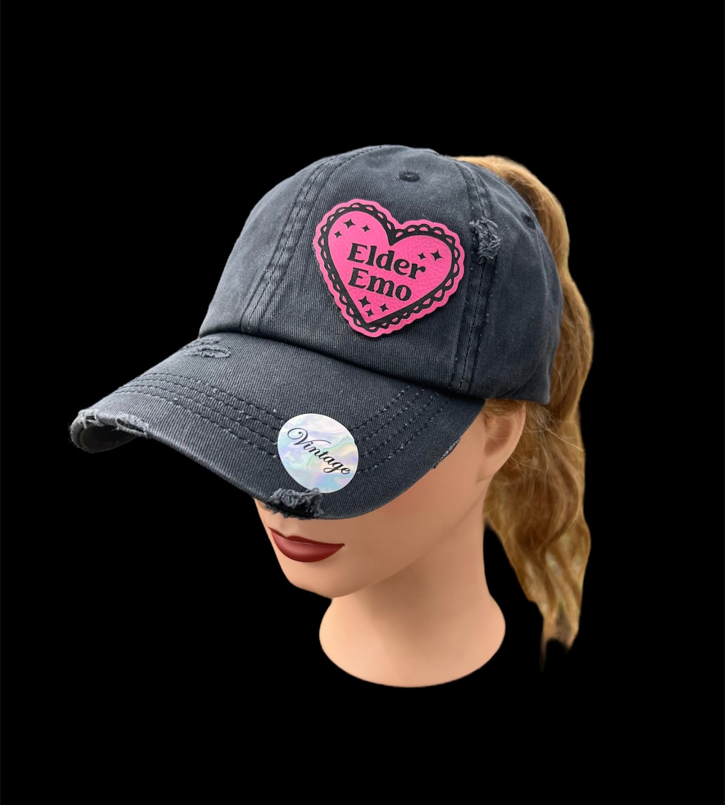 Elder Emo - Ponytail Hat - Distressed Black