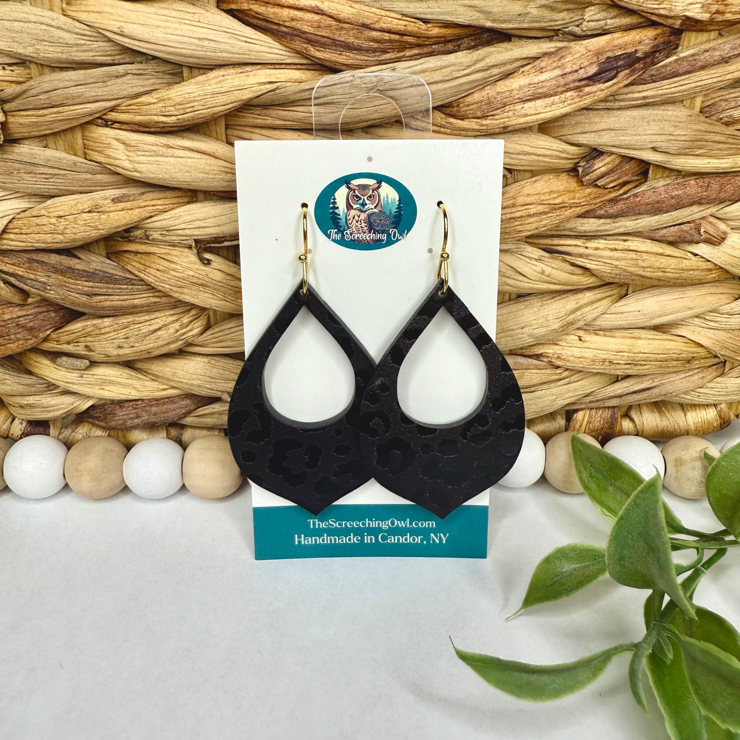 Black on Black Cheetah Drop Earrings