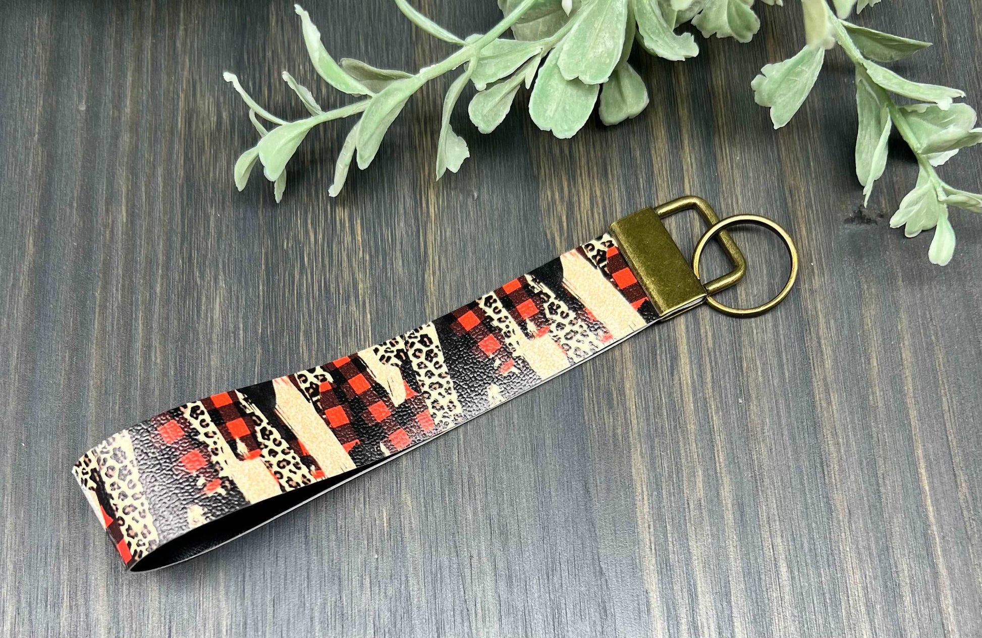 Cheetah and Plaid Brushstrokes Key Fob
