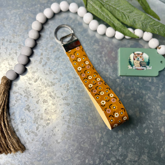 Boho Mustard Floral Key Fob