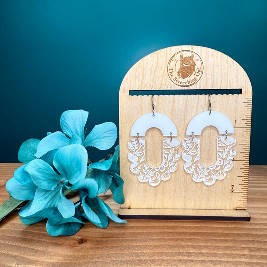 Scalloped Floral White Acrylic Earrings