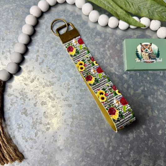 Sunflower and Roses Tribal Key Fob