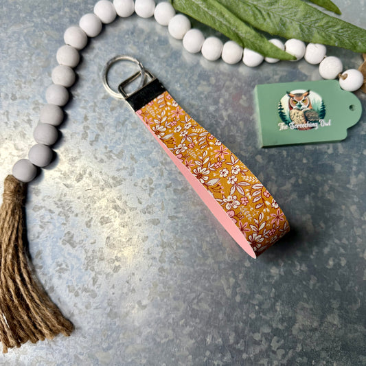 Mustard & Pink Floral Key fob