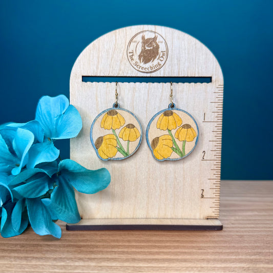 Yellow Flower Wood Earrings