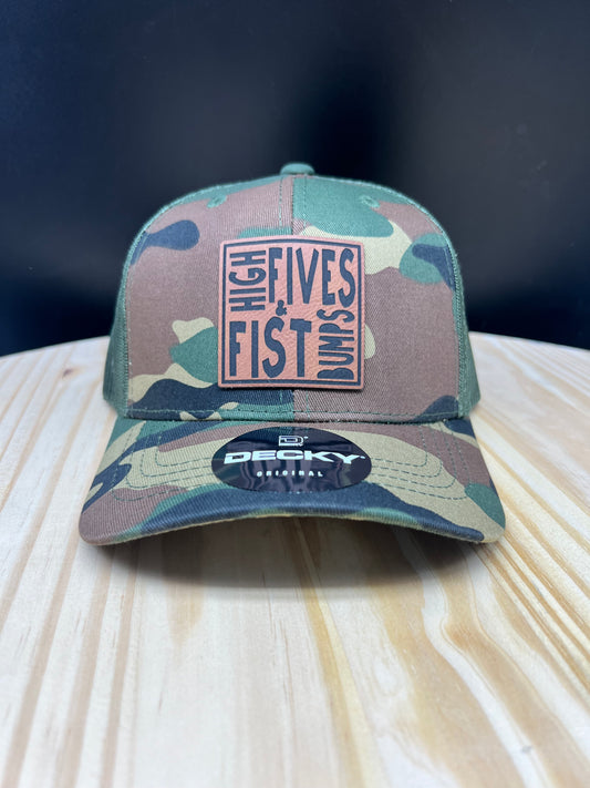 High Five & Fist Bumps - YOUTH Structured Bill Trucker - Camo/Olive