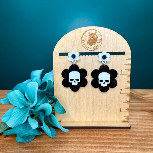 Black Daisy Skulls Earrings