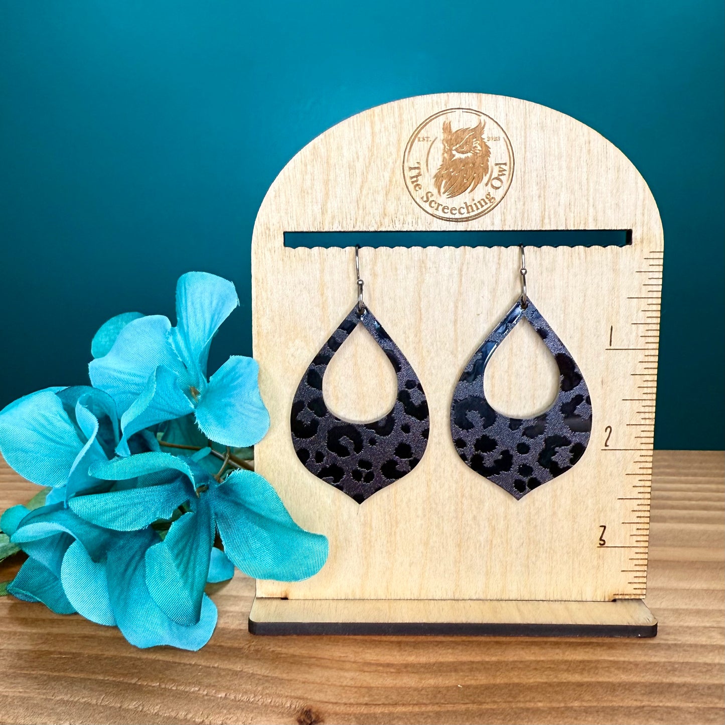 Black on Black Cheetah Drop Earrings