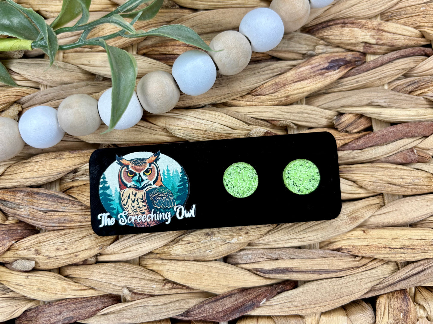 Neon Green Glitter Stud Earrings