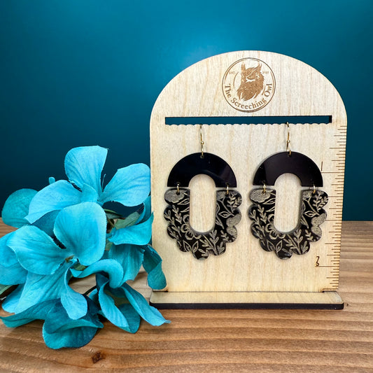 Scalloped Floral Black Acrylic Earrings