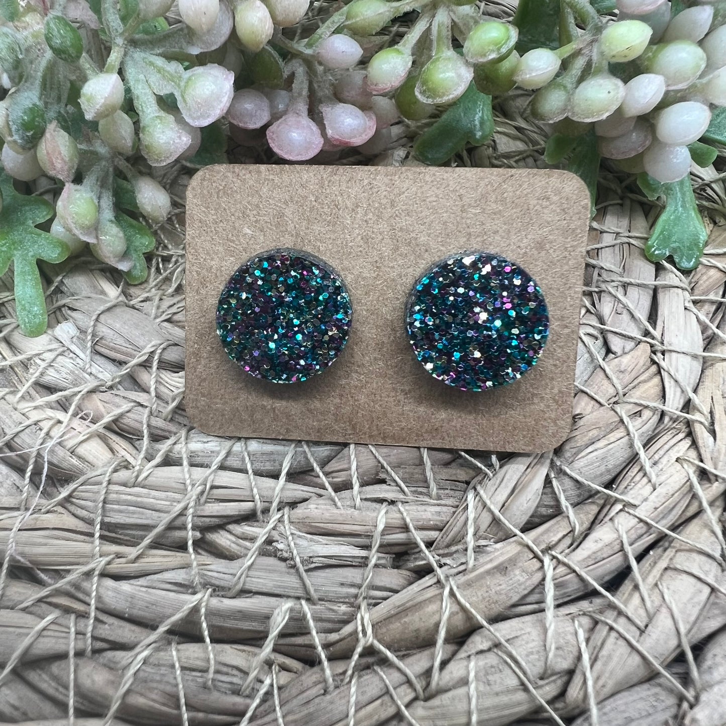 Gray Holographic Glitter Stud Earrings