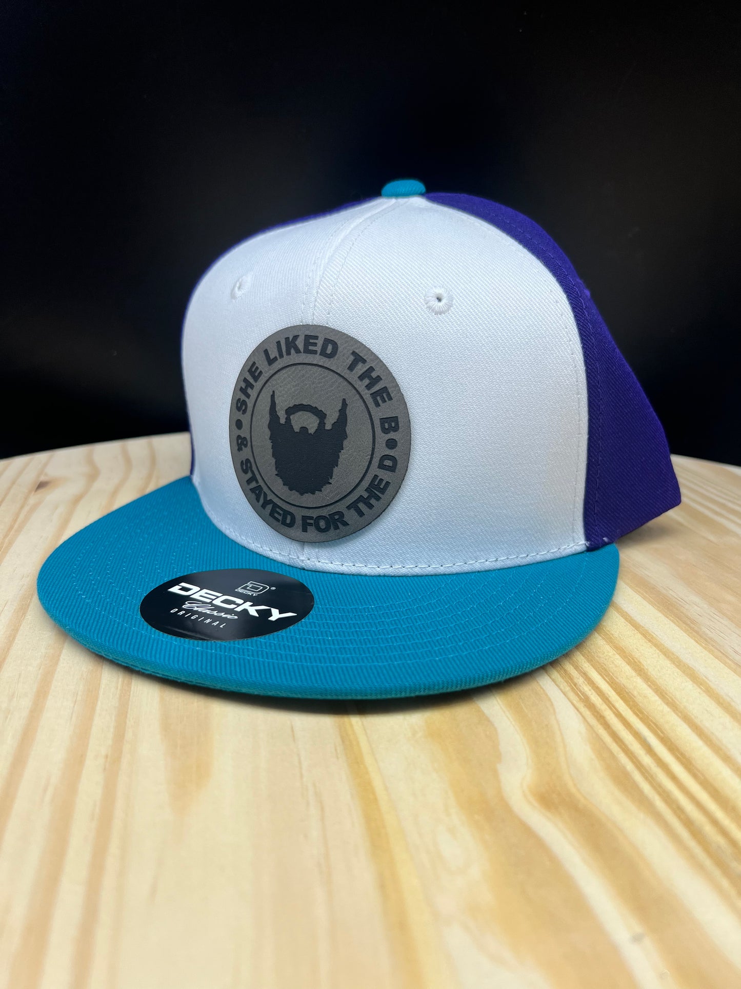 She Liked the B - Flat Brim Structured Hat - Teal/White/Purple