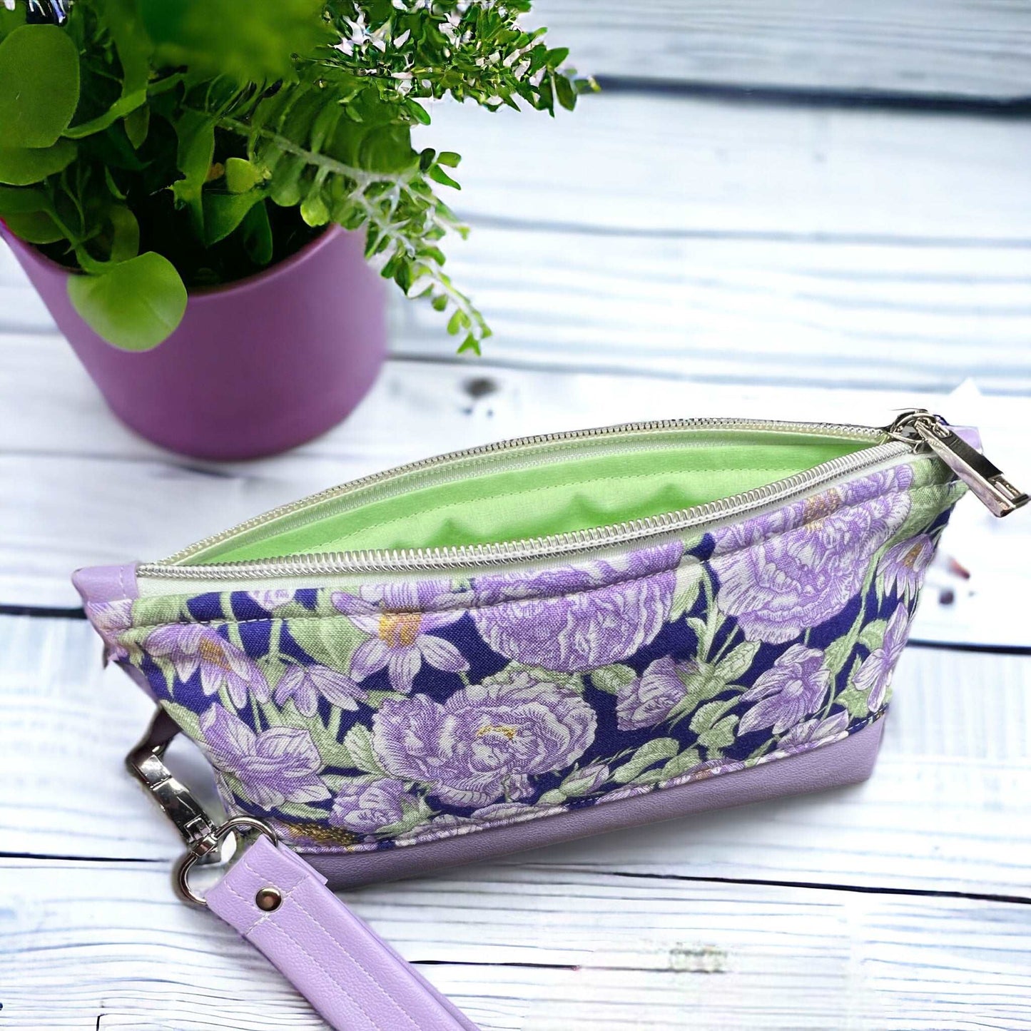Purple Peony Wristlet Wallet