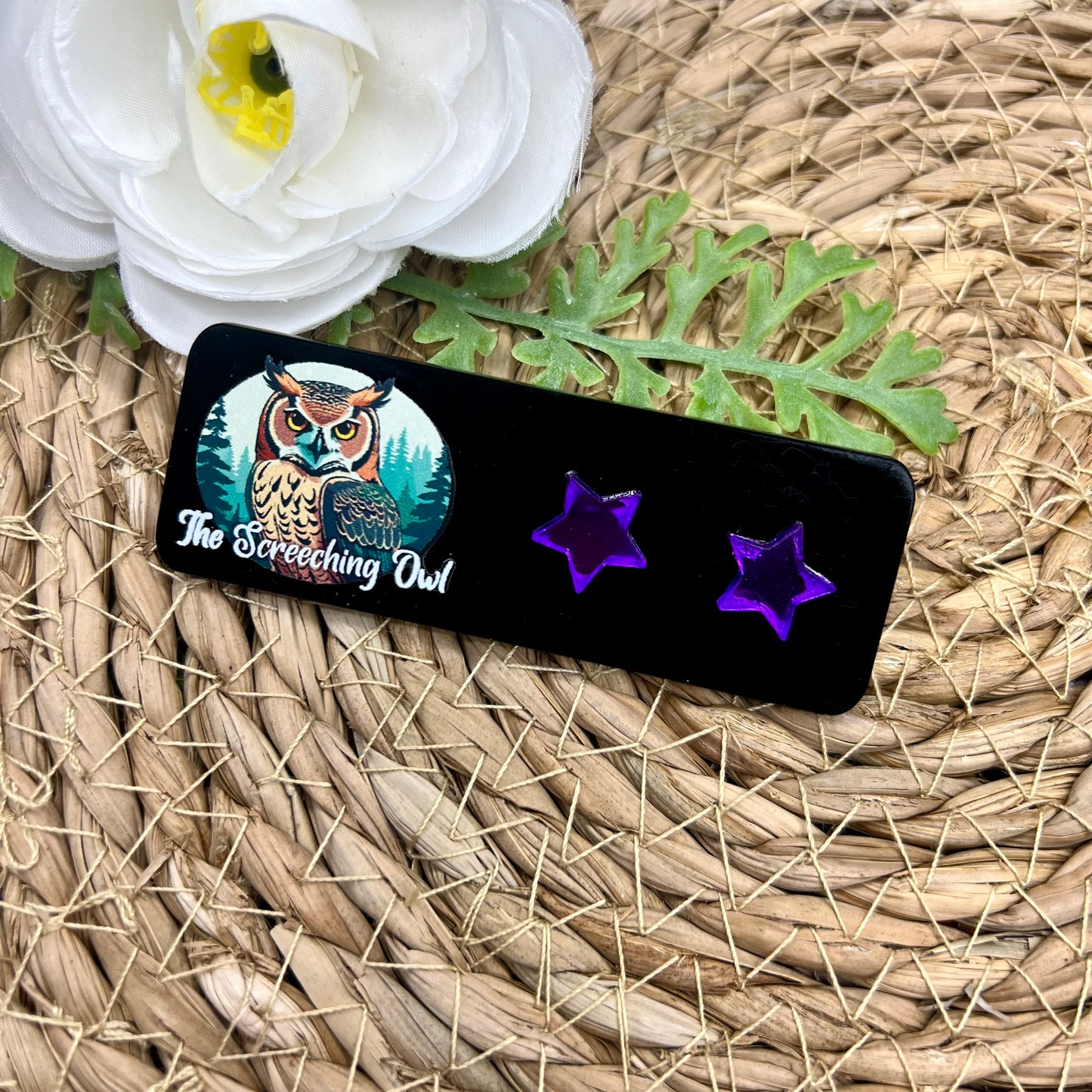 Mirrored Star Stud Earrings - Purple