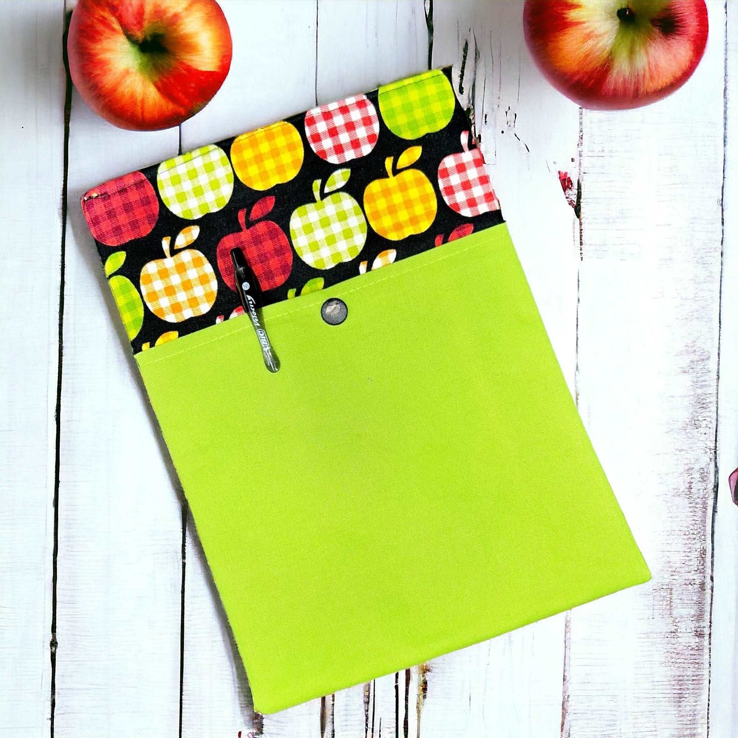 Plaid Apples Book Sleeve - Small