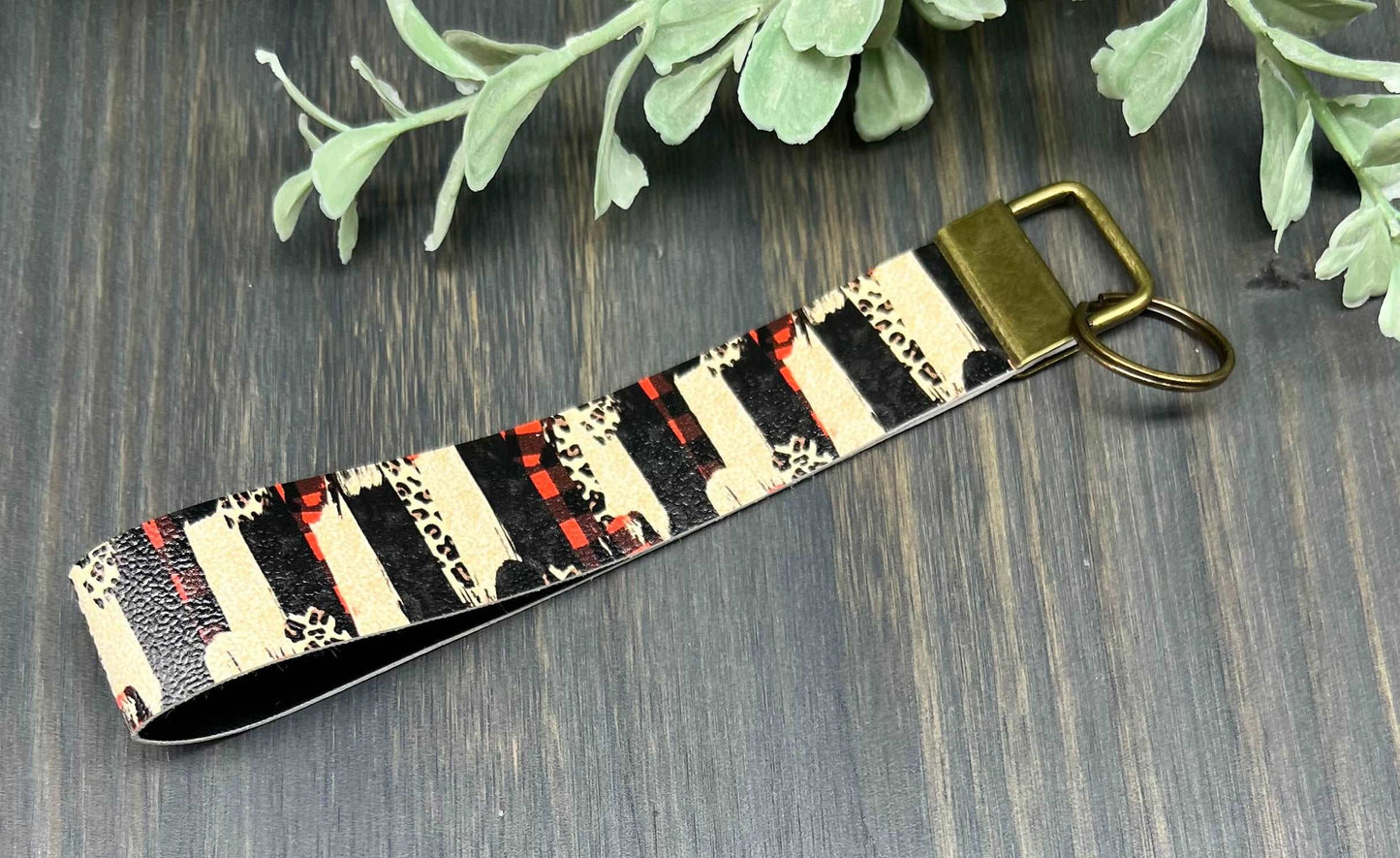 Cheetah and Plaid Brushstrokes Key Fob