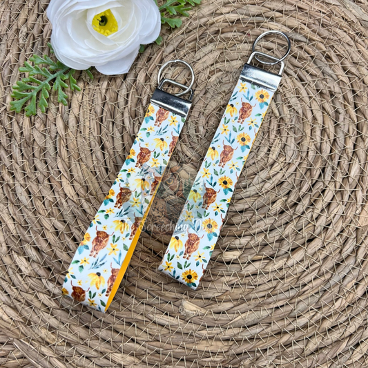 Sunflower Highland Cow Key Fob