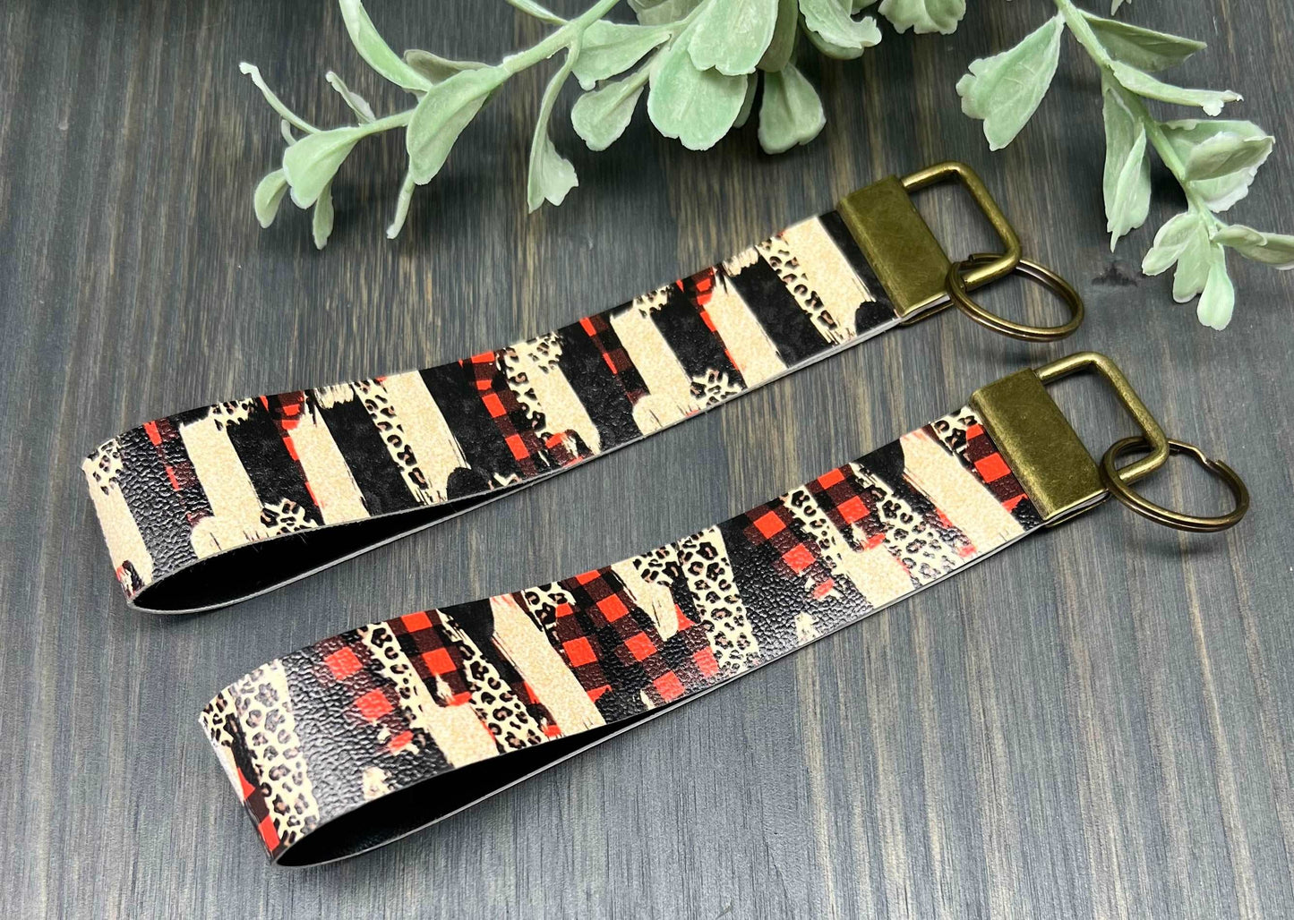 Cheetah and Plaid Brushstrokes Key Fob