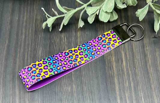 Rainbow cheetah key fob