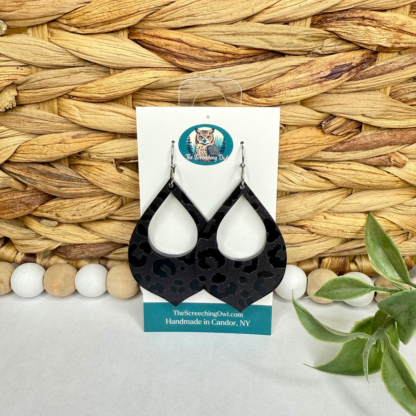 Black on Black Cheetah Drop Earrings