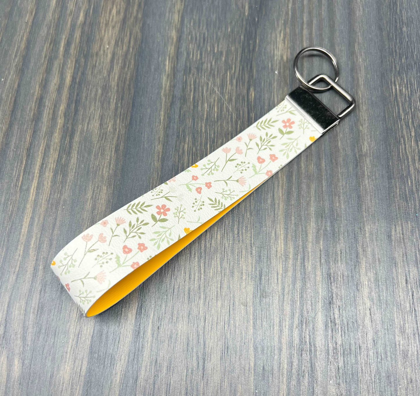 Dainty Pink and Yellow Flowers Key Fob