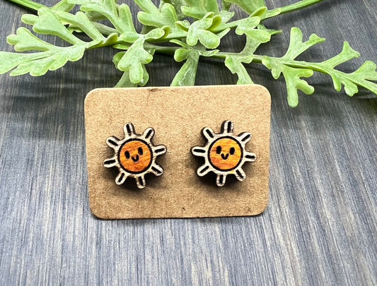 Sunshine Stud Earrings - colored wood