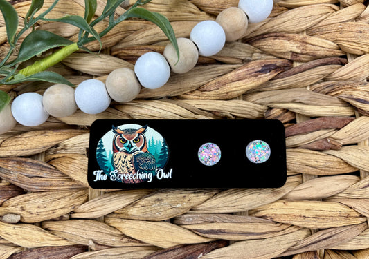 Silver Holographic Glitter Stud Earrings