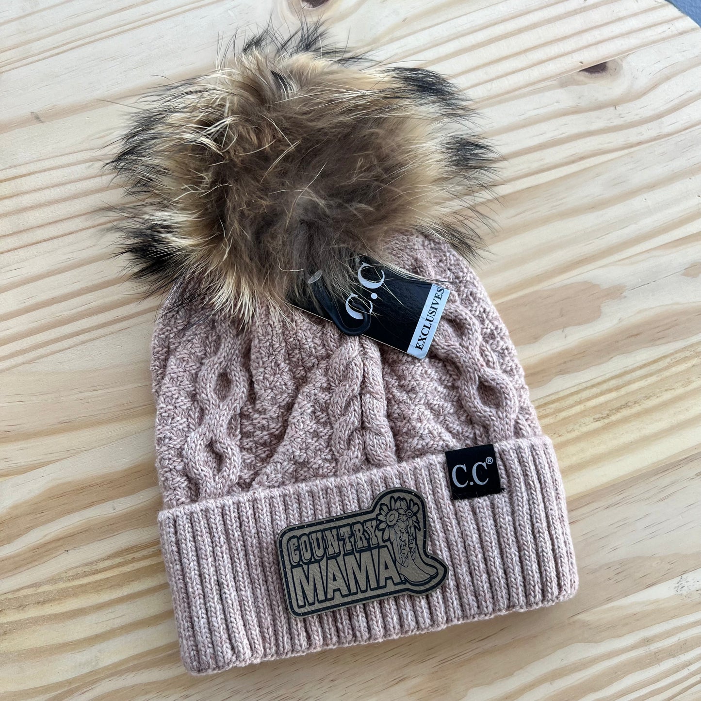 C.C Beanie Exclusive - Black Label Ribbed Cuff - Pick Your Patch - Rose