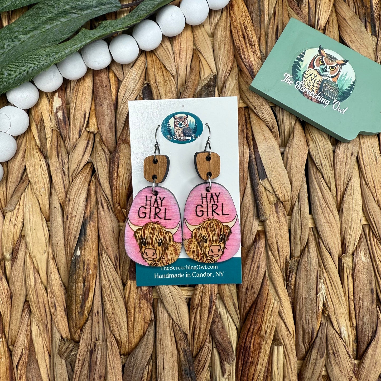 Hay Girl Cow Earrings
