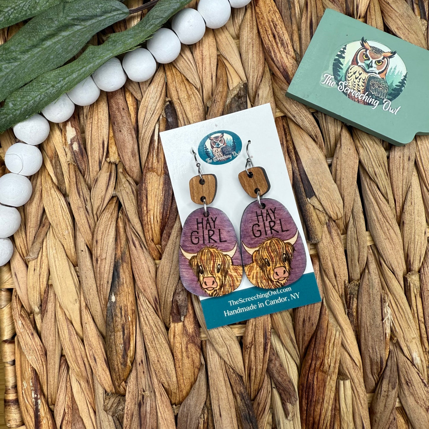 Hay Girl Cow Earrings