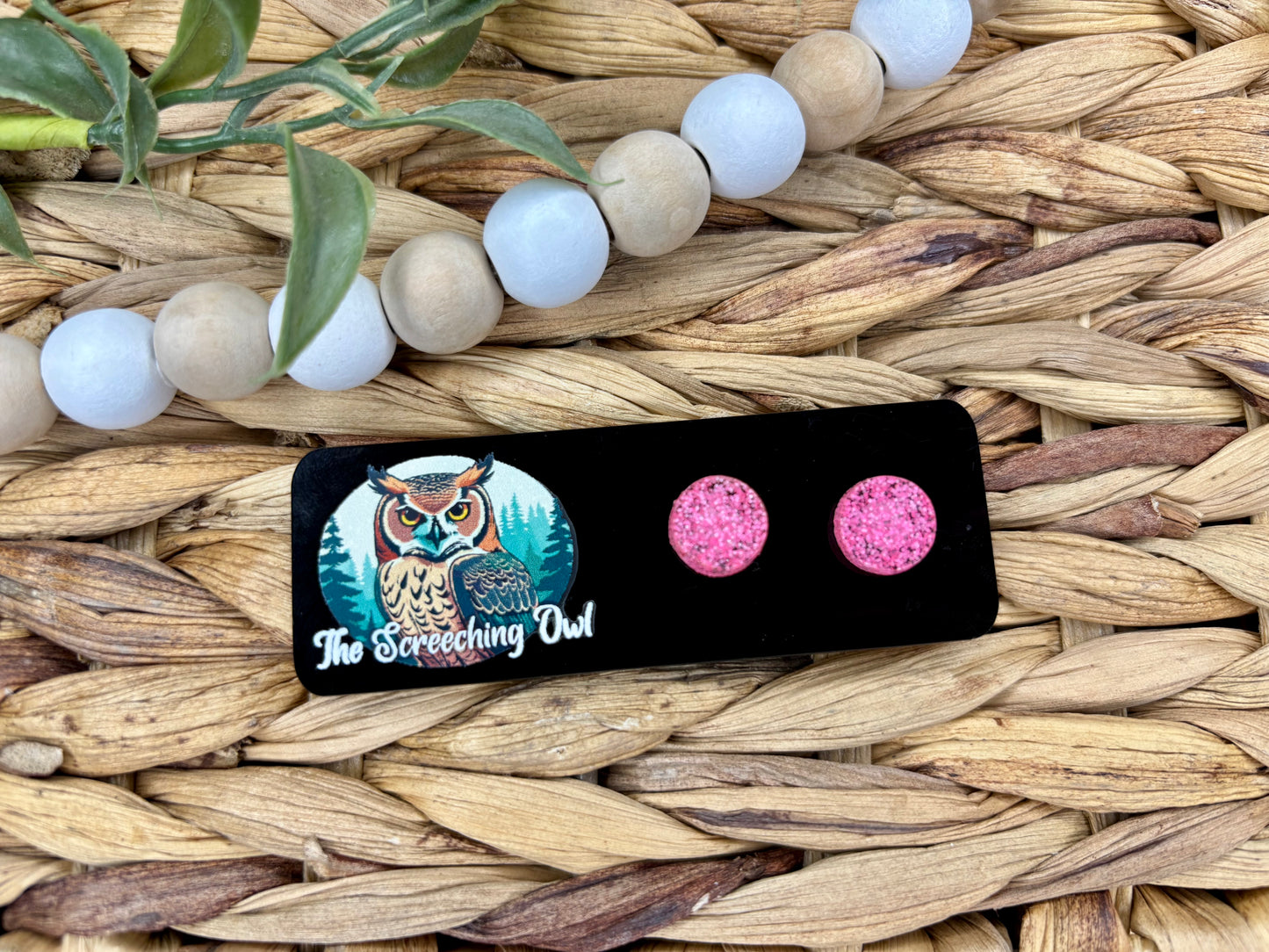 Neon Pink Glitter Stud Earrings