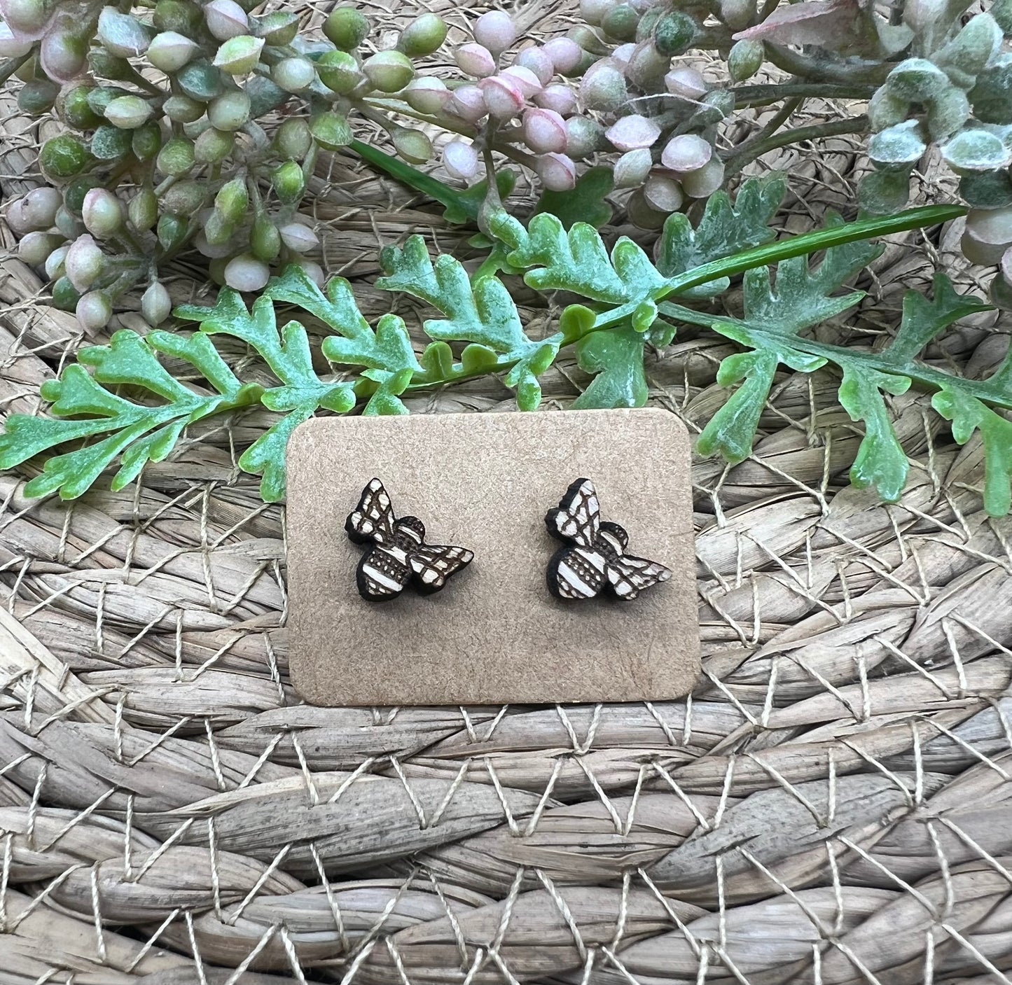 Bee Stud Earrings - Wood