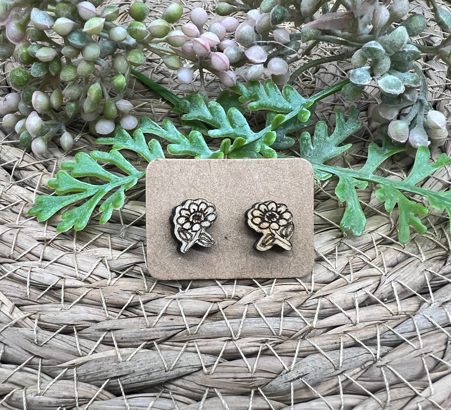 Wild Daisy Wood Stud Earrings