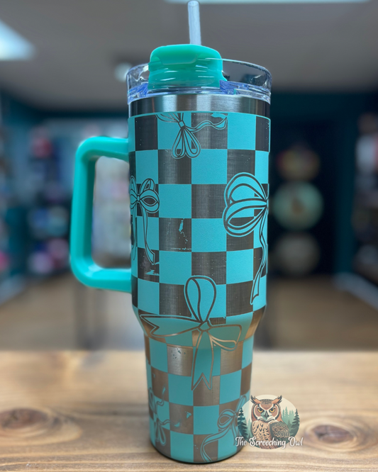 Checkers & Bows 40oz Tumbler - Teal