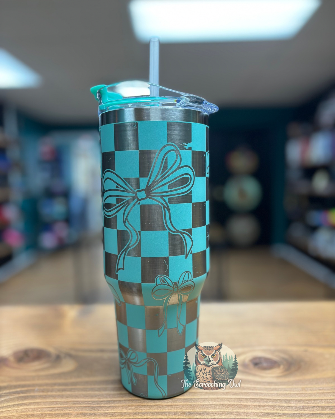 Checkers & Bows 40oz Tumbler - Teal