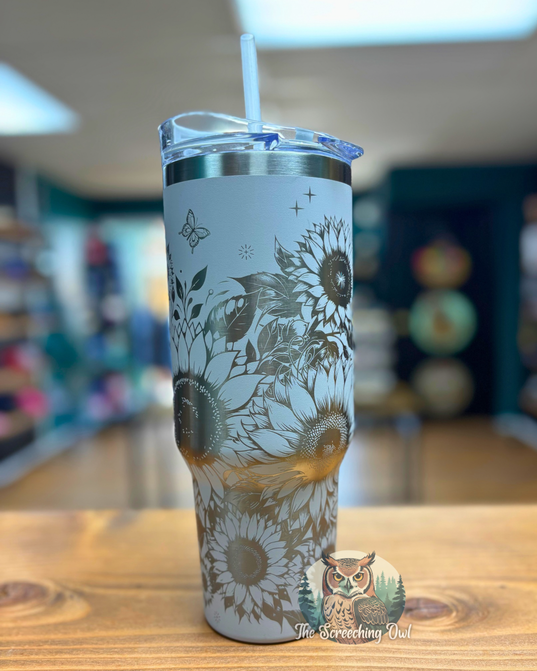 Sunflower & Butterflies 40oz Tumbler - Light Gray