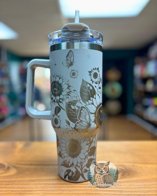 Sunflower & Butterflies 40oz Tumbler - Light Gray