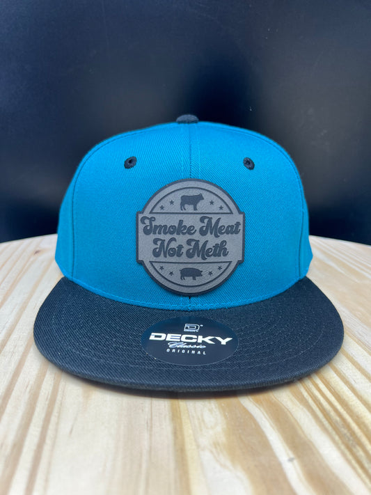 Smoke Meat - Structured Flat Bill Hat - Teal/Black