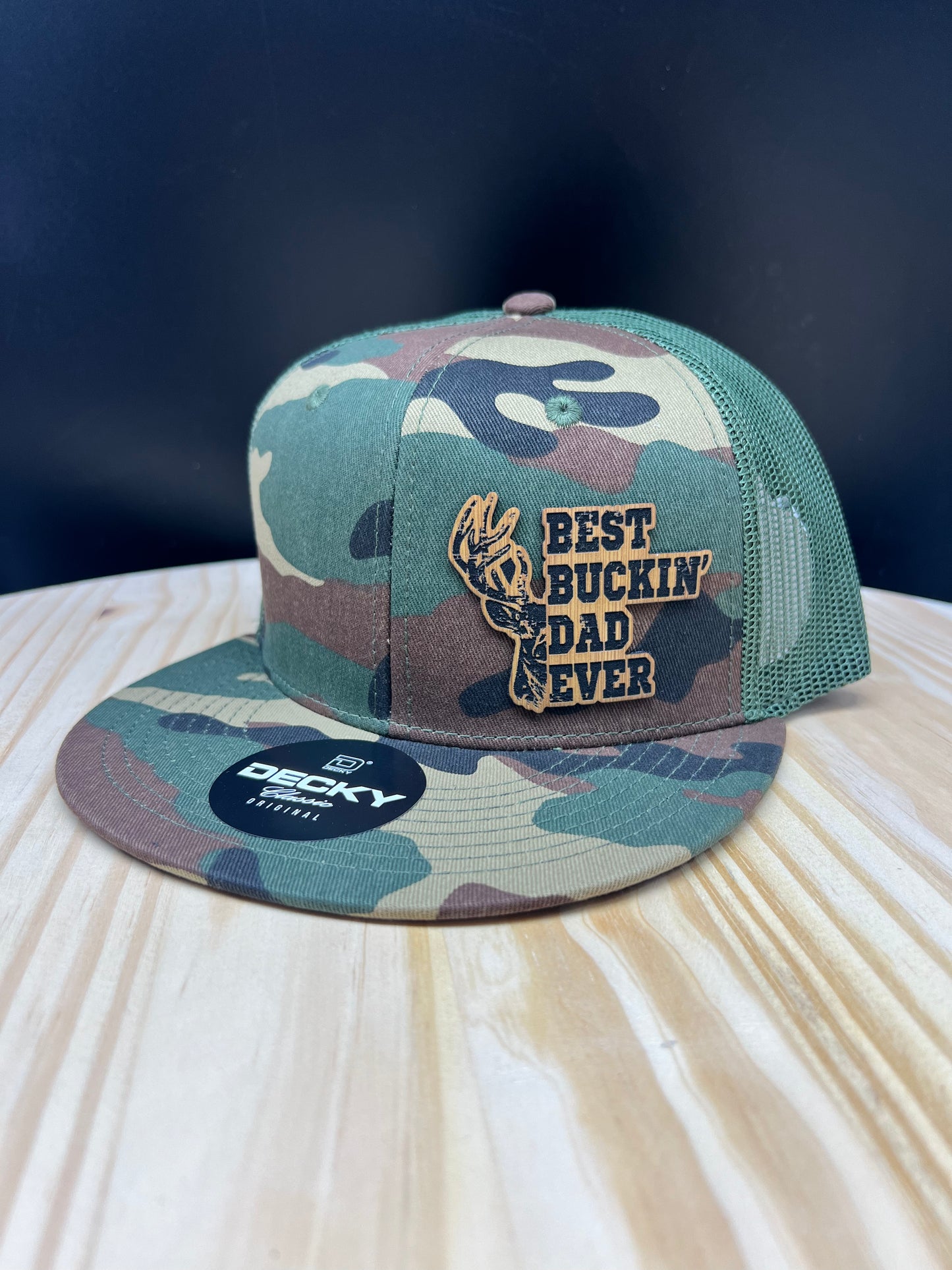 Best Buckin' Dad Ever - Flat Bill Trucker Hat - Camo/Olive