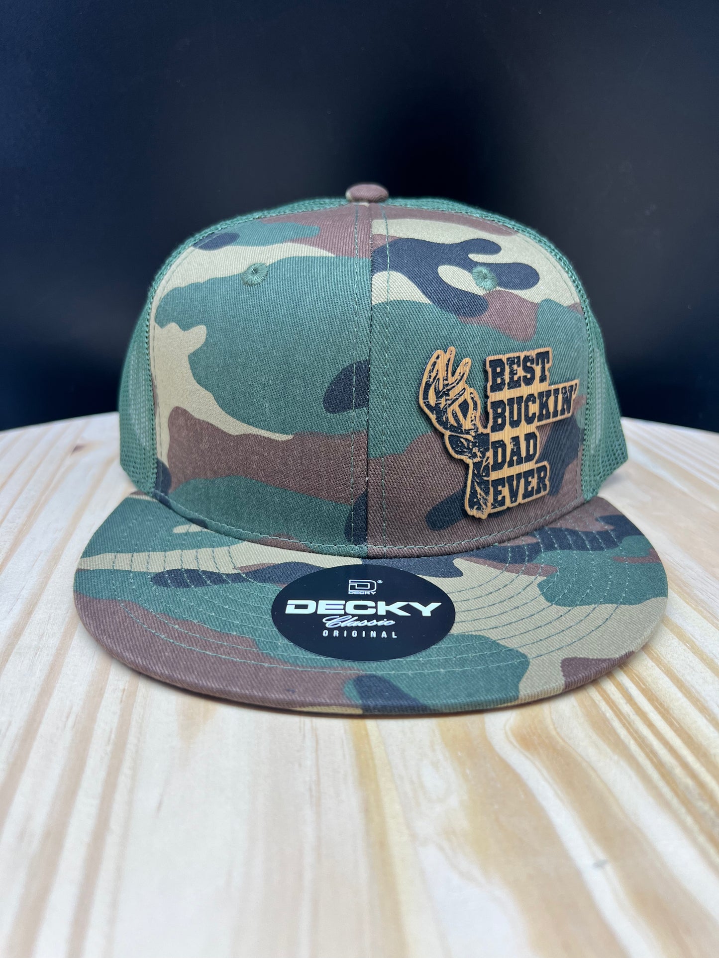 Best Buckin' Dad Ever - Flat Bill Trucker Hat - Camo/Olive