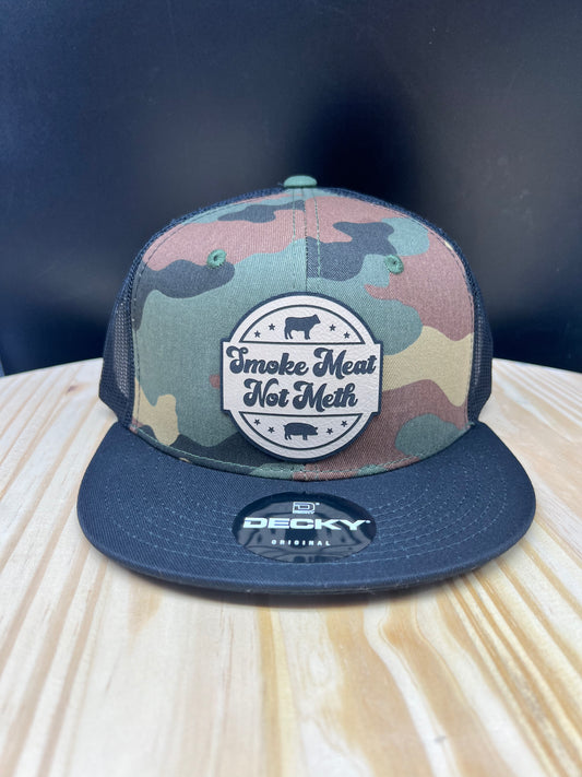 Smoke Meat - Flat Bill Trucker Hat - Camo/Black