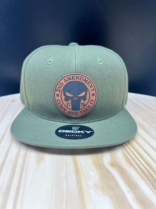 2nd Amendment Skull - Flat Bill Structured Hat - Olive