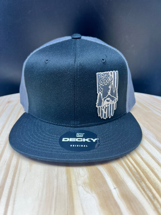 Wildlife Flag - Flat Brim Trucker Hat - Black/Charcoal