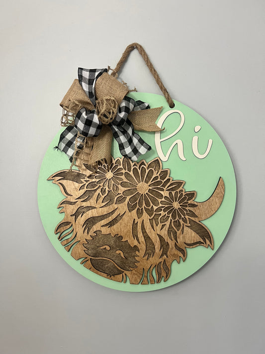 Highland Cow Door Sign 18”
