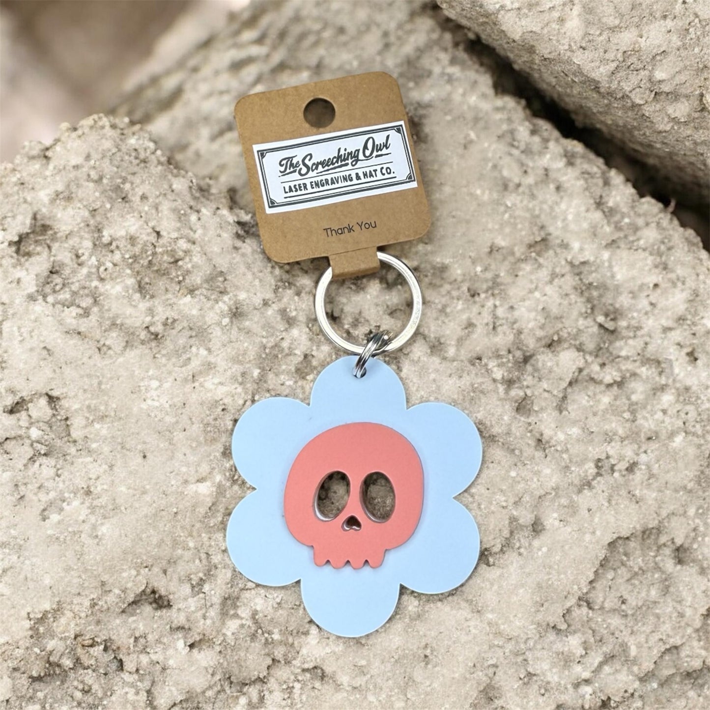 Daisy Skull Keychain